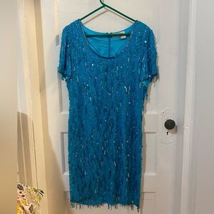 Vintage 80s Silk Blue Sequin Dress - Fantastically Fun